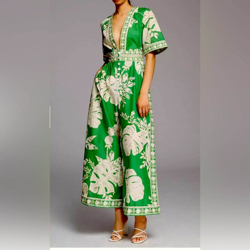 FARM RIO Lace Monsteras Jumpsuit Green for Women - Size Medium New With Tags